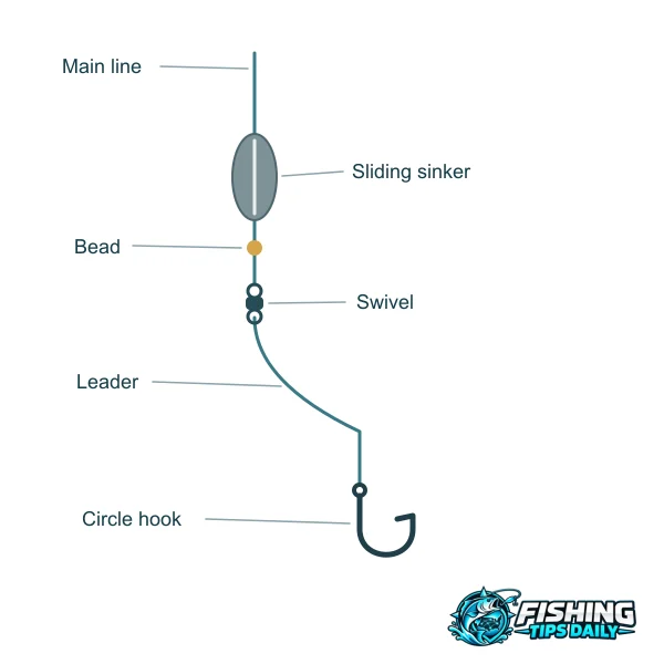 Slip-sinker rig: weight, leader, and baited hook