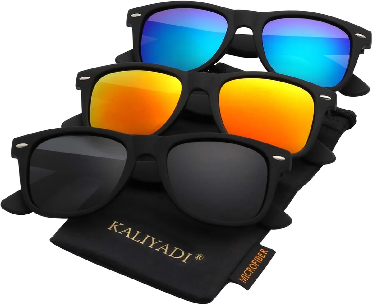 KALIYADI Polarized Sunglasses for Men and Women Matte Finish Sun glasses Color Mirror Lens UV Blocking (3 Pack) — product image 1