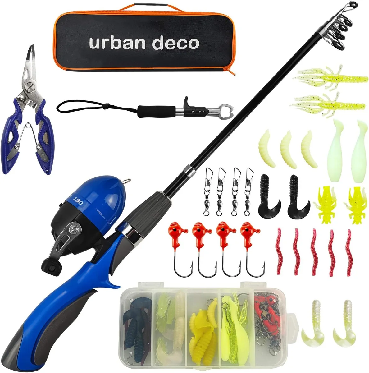 Urban Deco Kids Fishing Pole Set Portable Telescopic Kids Fishing Rod and Reel Combo Kit with Tackle Box for Beginners, Boys,Girls,Youth,Children — product image 1