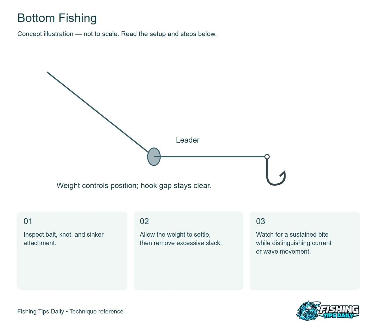 Bottom Fishing concept diagram showing the presentation path or depth control