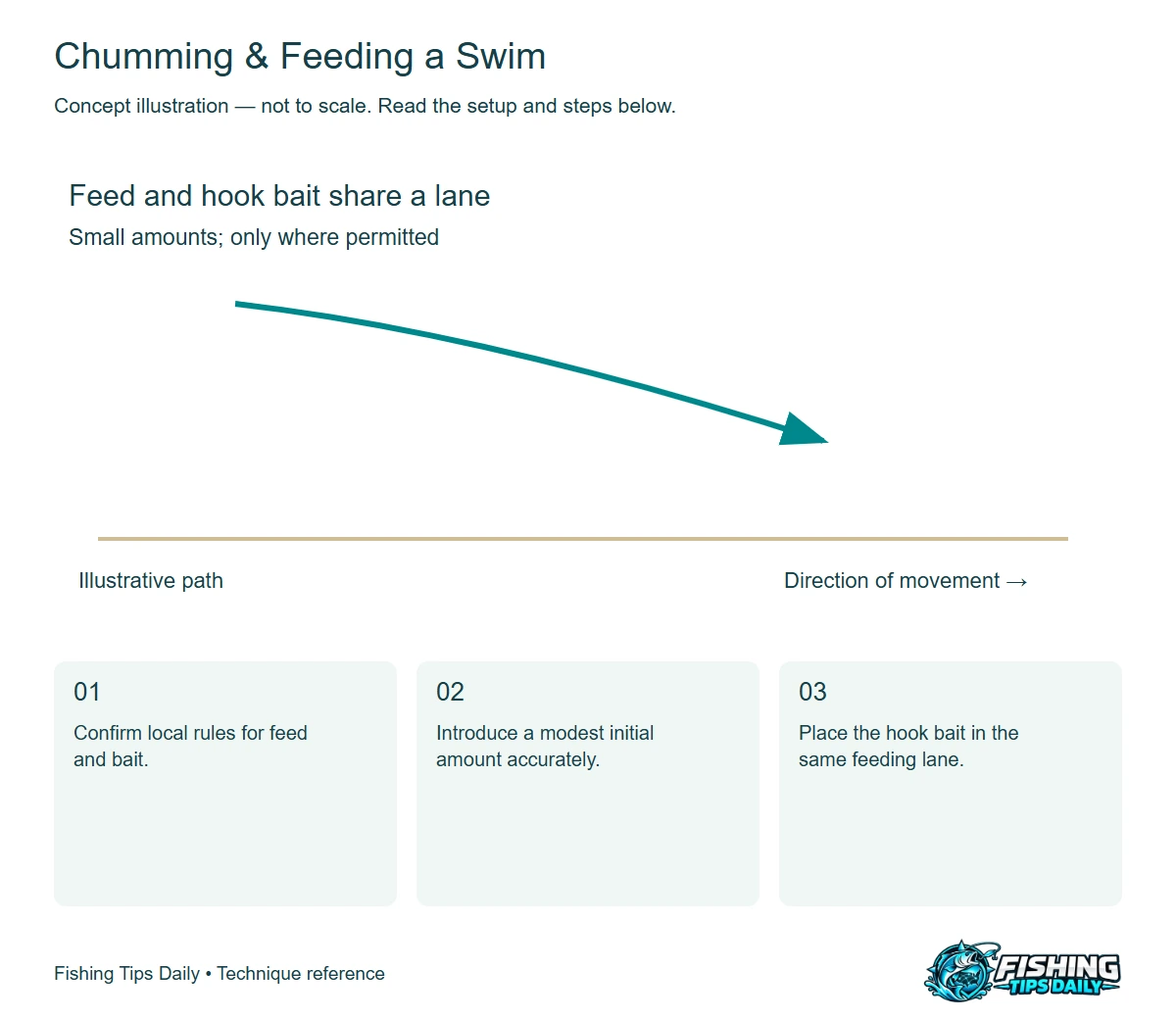 Chumming & Feeding a Swim concept diagram showing the presentation path or depth control