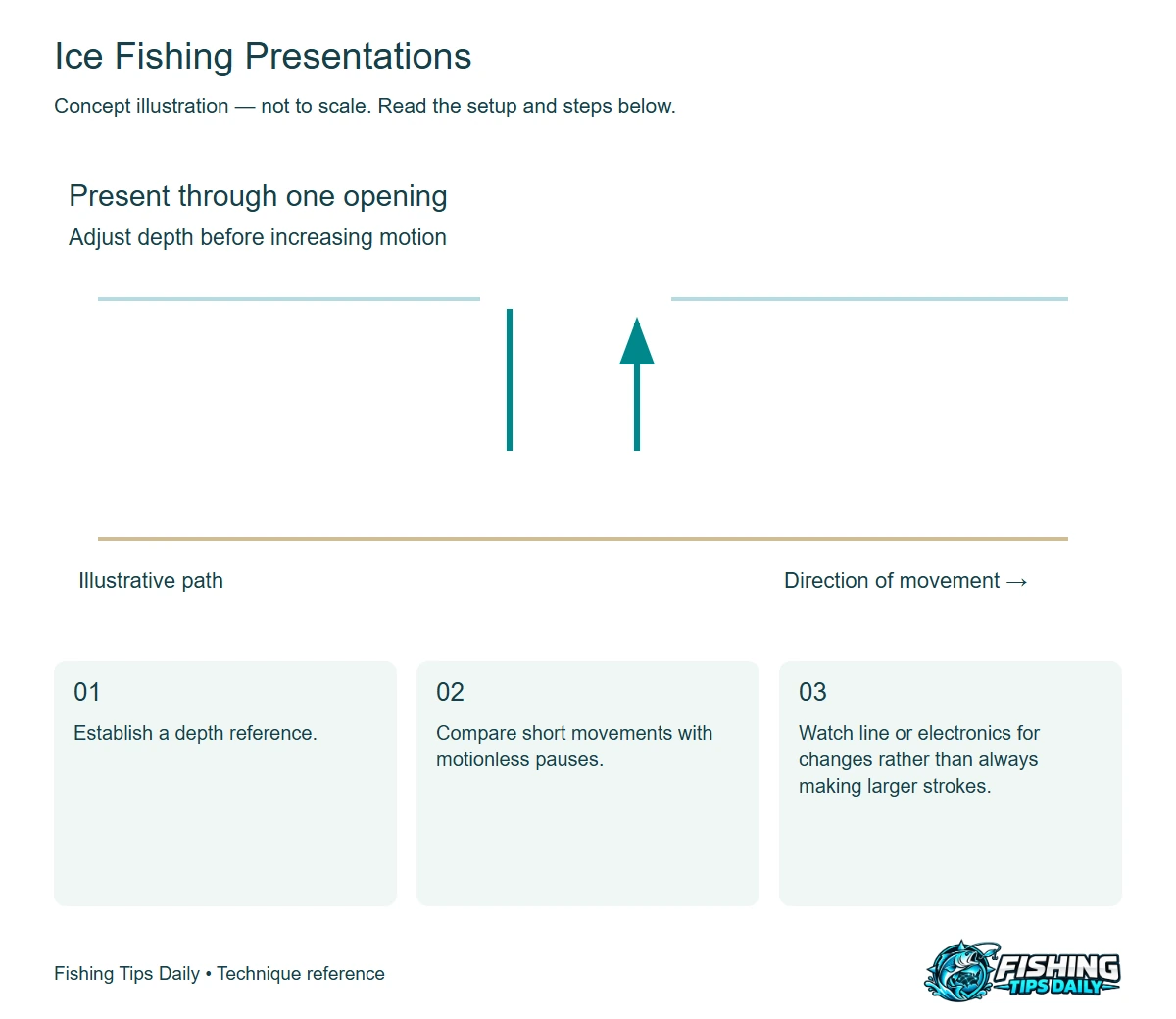 Ice Fishing Presentations concept diagram showing the presentation path or depth control