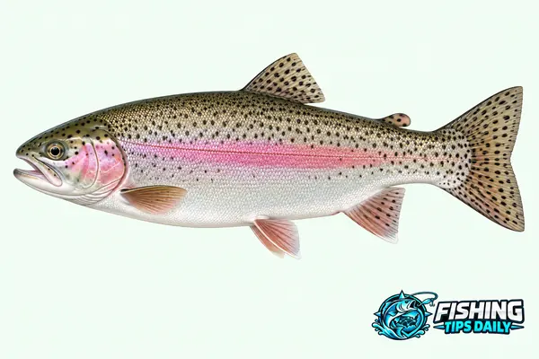 Rainbow trout identification illustration, facing left.
