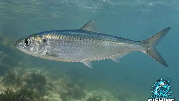 Underwater side-profile image of Blueback Herring (Alosa aestivalis).