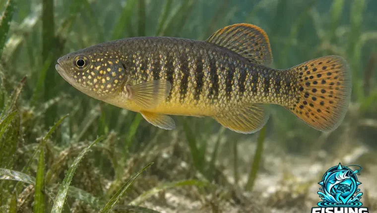 Underwater side-profile illustration of Goldspotted Killifish (Floridichthys carpio).