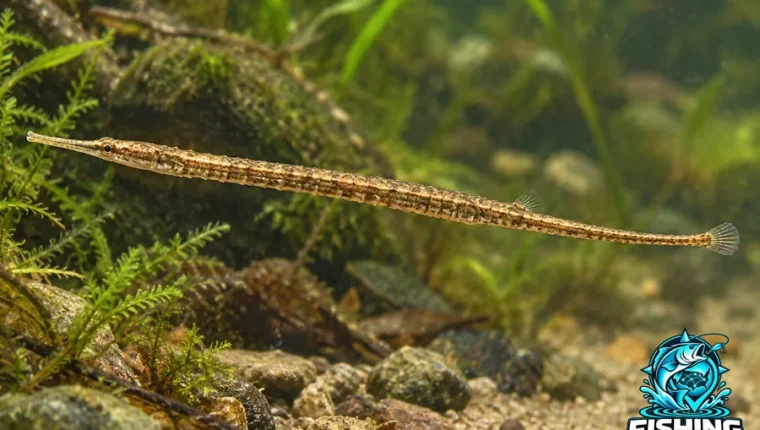 Underwater illustration of Melanesian Stream Pipefish (Microphis retzii).