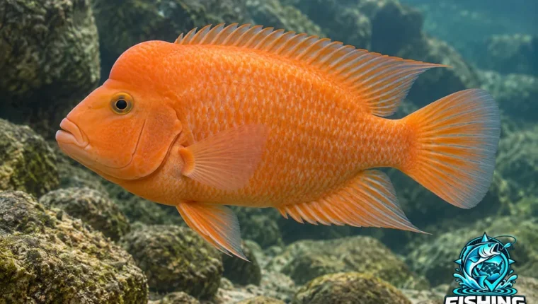 Underwater side-profile illustration of Midas Cichlid (Amphilophus citrinellus).
