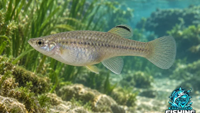 Underwater side-profile illustration of San Marcos Gambusia (Gambusia georgei).