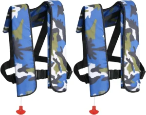 2-Pack 150N Automatic Inflatable Life Jacket – Adjustable Nylon Swim Vest with CO2 Inflation, Reflective Strips & Safety Buckle